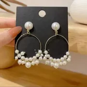 Elegant Sweet Round Pearl Tassel Earrings 